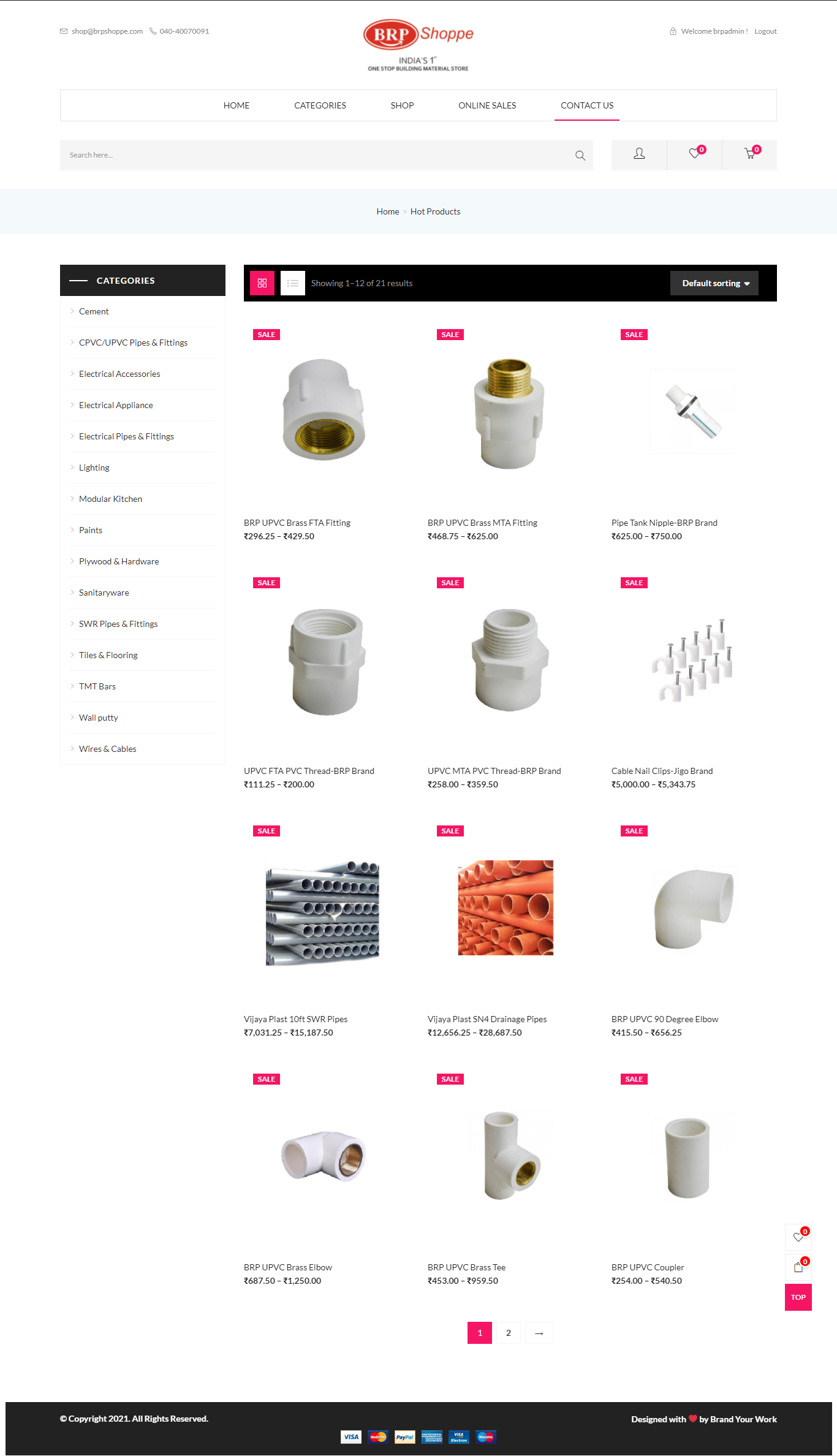 Bulk Plumbing Pipes & Fittings, Electricals Items Sales on Brpshoppe.com